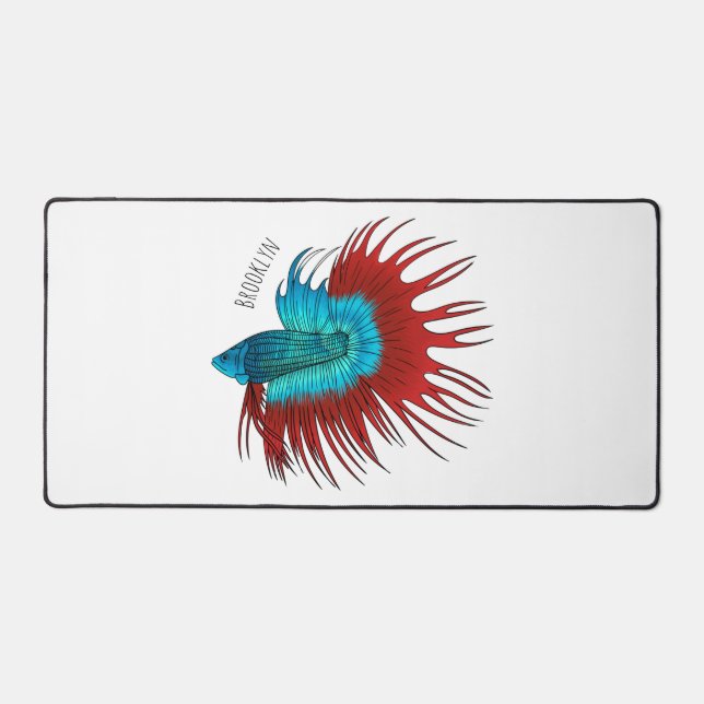 Crowntail betta fish cartoon illustration desk mat (Front)