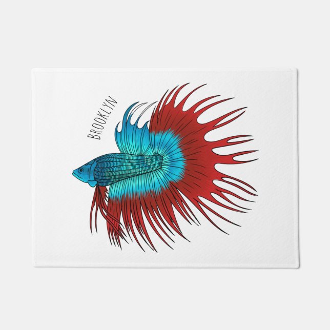 Crowntail betta fish cartoon illustration doormat (Front)