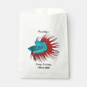 Crowntail betta fish cartoon illustration favour bags