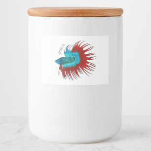 Crowntail betta fish cartoon illustration food label