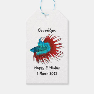 Crowntail betta fish cartoon illustration gift tags