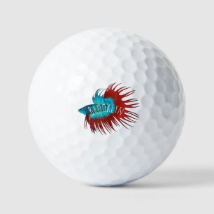 Crowntail betta fish cartoon illustration golf balls