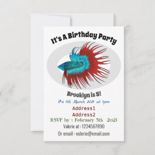 Crowntail betta fish cartoon illustration invitation