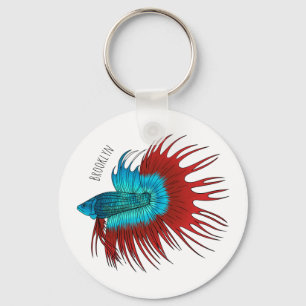 Crowntail betta fish cartoon illustration key ring