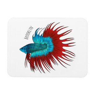 Crowntail betta fish cartoon illustration magnet
