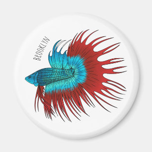 Crowntail betta fish cartoon illustration magnet
