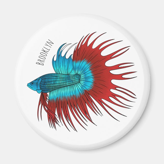 Crowntail betta fish cartoon illustration magnet (Front)