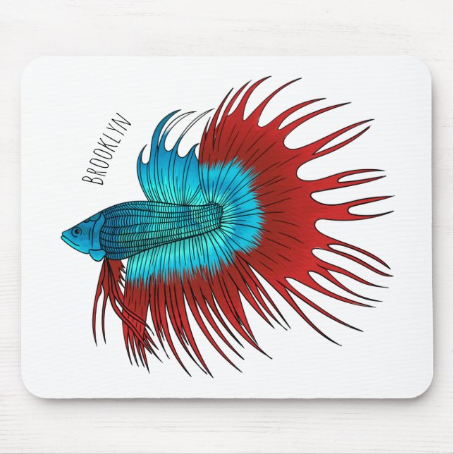 Crowntail betta fish cartoon illustration mouse pad (Front)