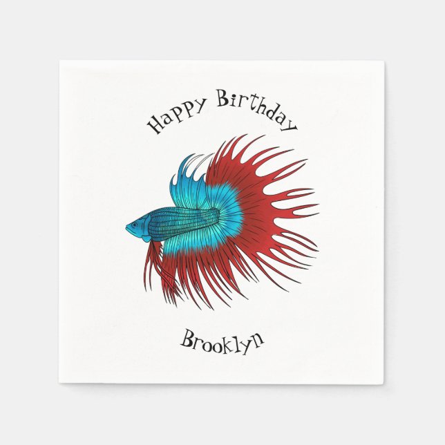 Crowntail betta fish cartoon illustration napkin (Front)