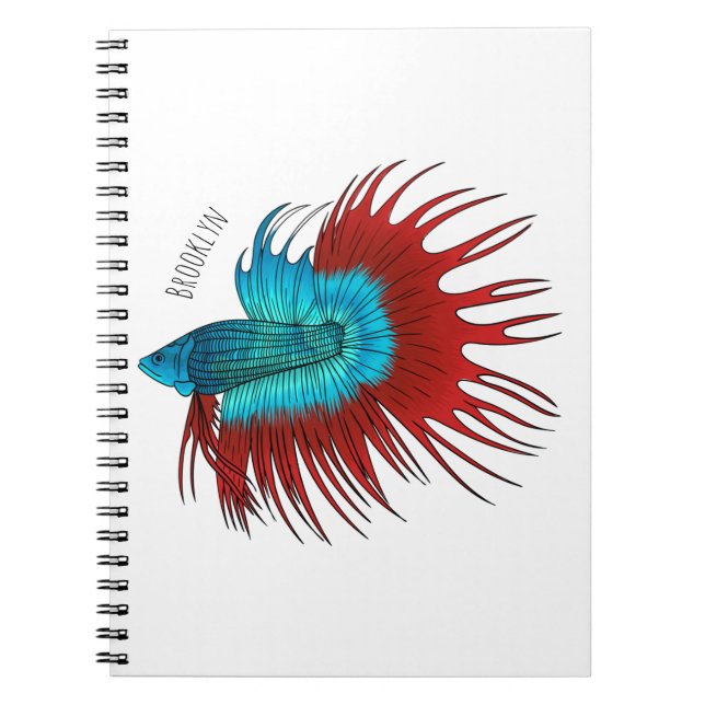 Crowntail betta fish cartoon illustration notebook (Front)