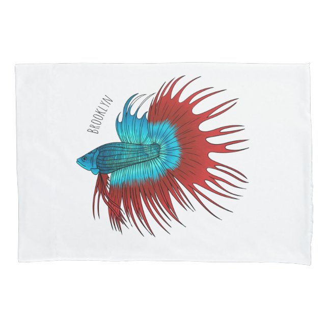 Crowntail betta fish cartoon illustration pillowcase (Front)