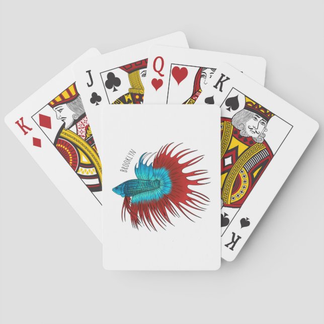 Crowntail betta fish cartoon illustration playing cards (Back)