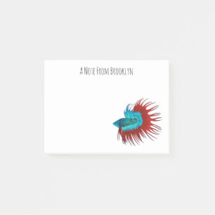 Crowntail betta fish cartoon illustration post-it notes