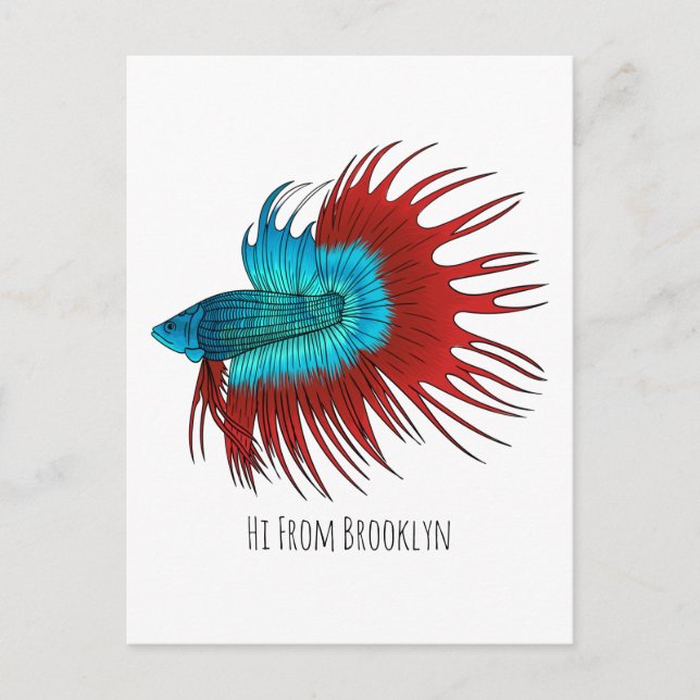 Crowntail betta fish cartoon illustration postcard (Front)