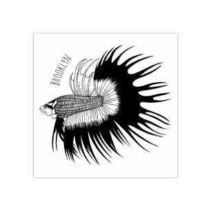Crowntail betta fish cartoon illustration rubber stamp