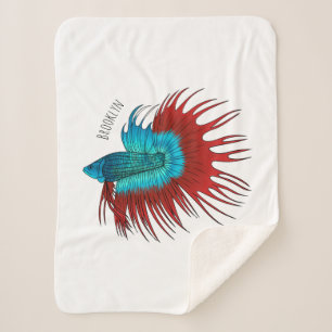 Crowntail betta fish cartoon illustration sherpa blanket