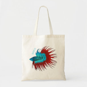 Crowntail betta fish cartoon illustration tote bag