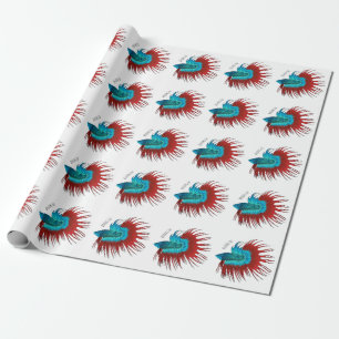 Crowntail betta fish cartoon illustration wrapping paper