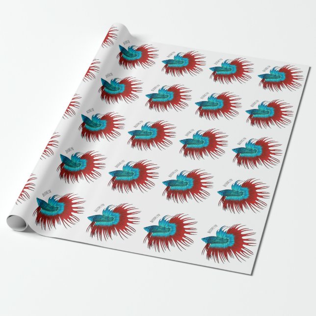 Crowntail betta fish cartoon illustration  wrapping paper (Unrolled)
