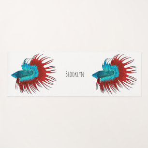 Crowntail betta fish cartoon illustration yoga mat