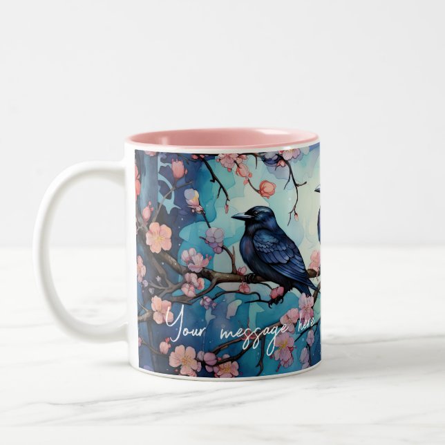 Crows and Cherry Blossom Customisable Mug (Left)