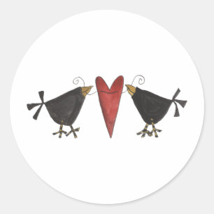 Crows and Heart Classic Round Sticker