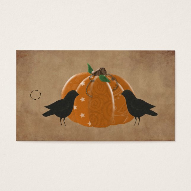 Crows and Pumpkin Primitive Hang Tag (Front)