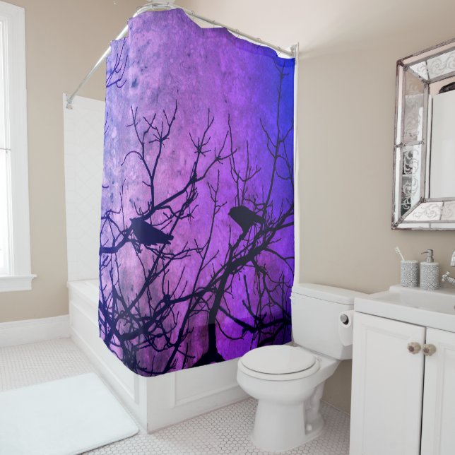 Crows Attempted Murder-Pink Skies Shower Curtain (In Situ)