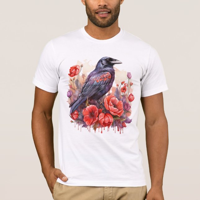 Crows Bird Crow Lover Flower  T-Shirt (Front)