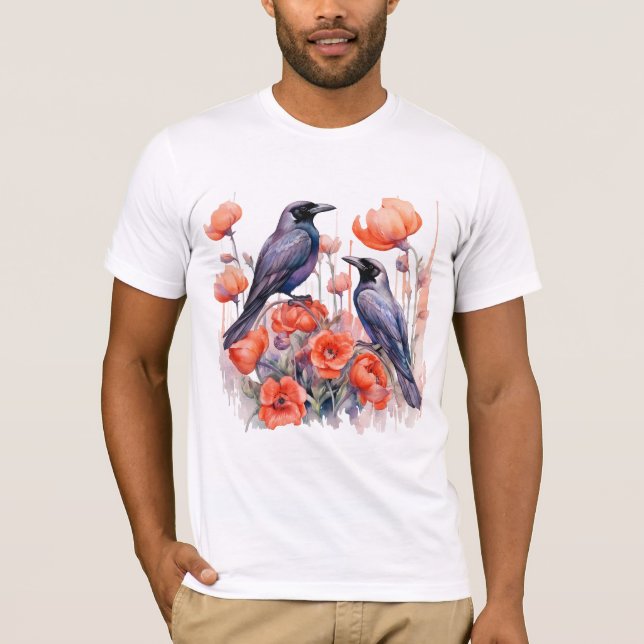 Crows Bird Crow Lover Flower  T-Shirt (Front)