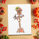 Crows in Autumn Birdhouse Sunflower and Pumpkins Postcard<br><div class="desc">A sweet design for welcoming a new season! Makes a great gift for Housewarmings, Autumn birthdays, Thanksgiving, or just because! If you would like the sign to say something other than "welcome", please send me a message and I can try to do that for you (this will work for short...</div>