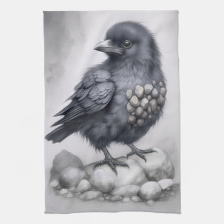 Crows Rock! Low crow raven on stones Tea Towel