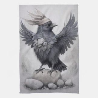 Crows Rock! Poster crow extended wing Tea Towel