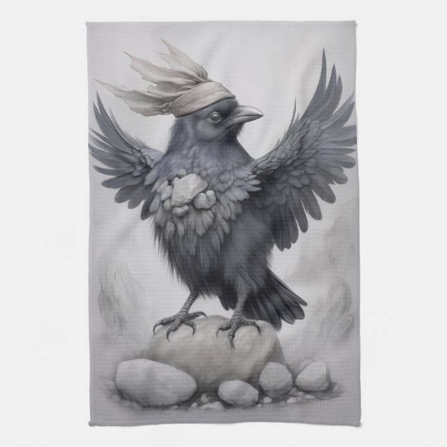 Crows Rock! Poster crow extended wing Tea Towel (Vertical)