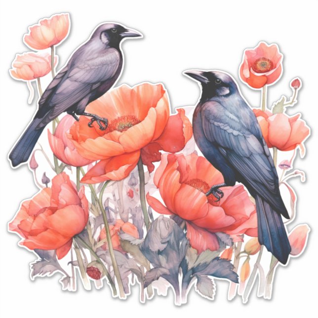 Crows with poppy sticker (Front)