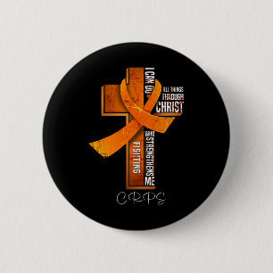 Crps Awareness Orange Ribbon Christian Cross 6 Cm Round Badge
