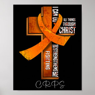 Crps Awareness Orange Ribbon Christian Cross  Poster