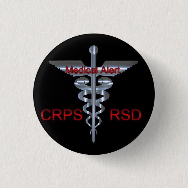 CRPS RSD  Medical Alert Silvear Asclepius Caduceus 3 Cm Round Badge (Front)
