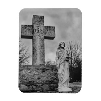 Crucifix and angel in black and white magnet