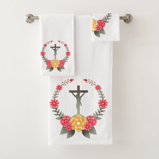 Crucifix and Flowers Bath Towel Set (Insitu)