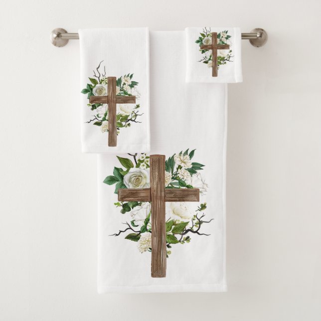Crucifix and Flowers Bath Towel Set (Insitu)