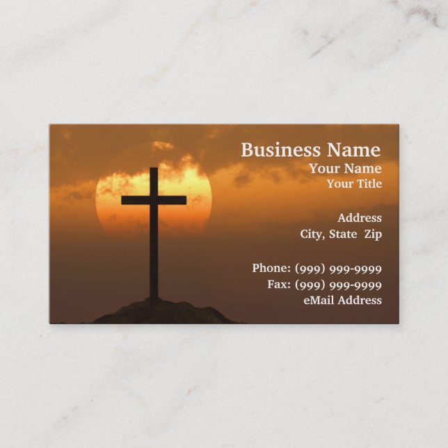 Crucifix on a Hill Against Beautiful Sunset Business Card (Front)