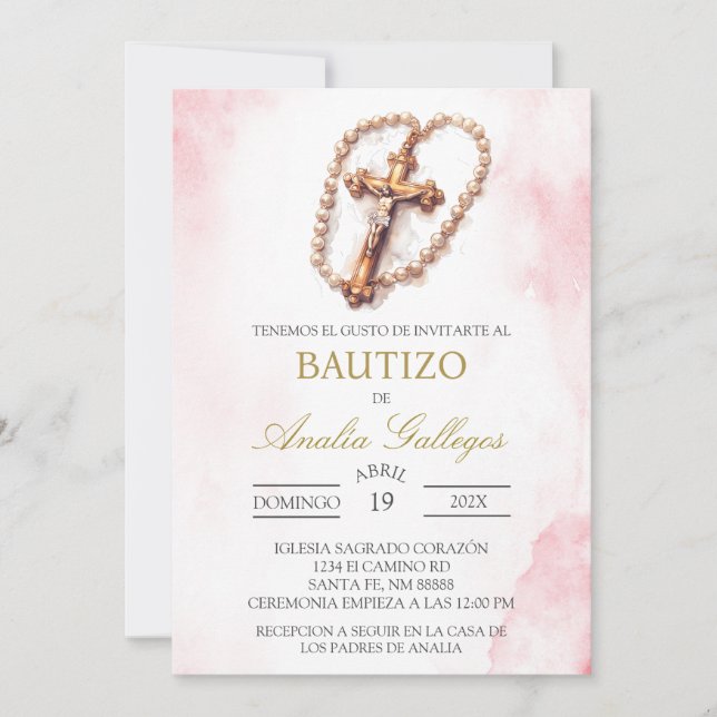 Crucifix Spanish baptism Invitation (Front)