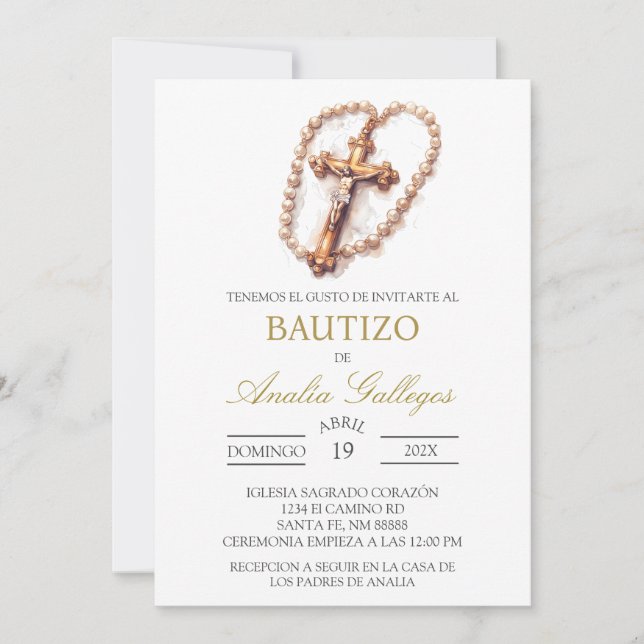 Crucifix Spanish baptism Invitation (Front)