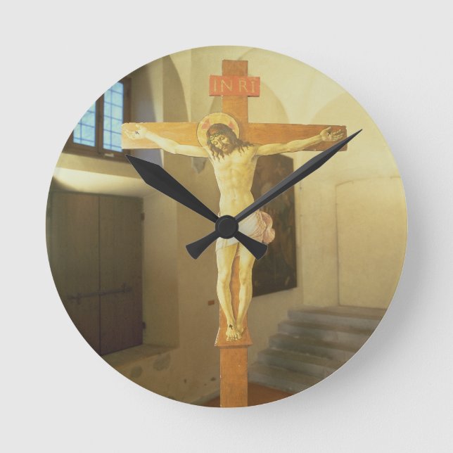 Crucifix (spice on wood) round clock (Front)