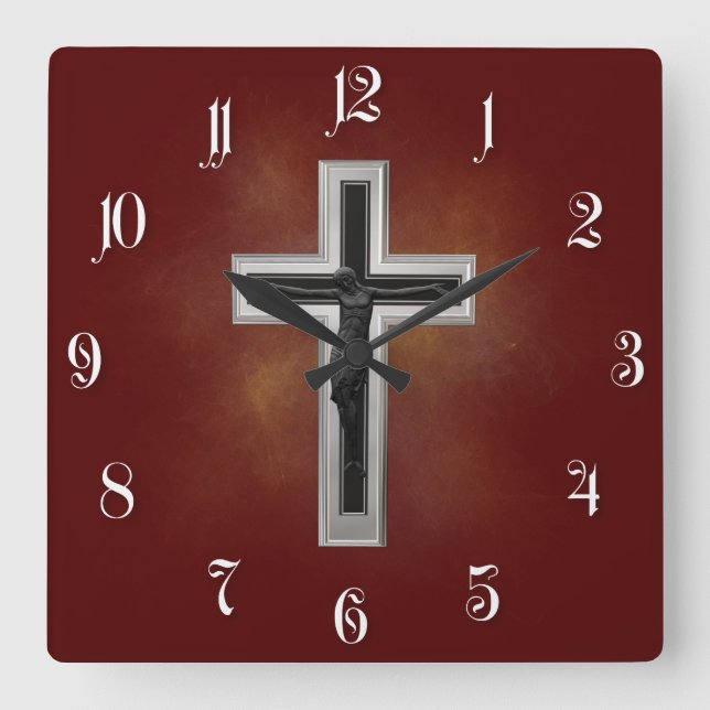 Crucifix Square Wall Clock (Front)