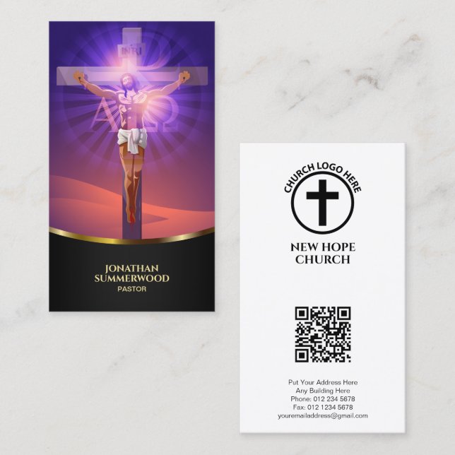 Crucifixion Christian Church Pastor Gold Accent Business Card (Front/Back)