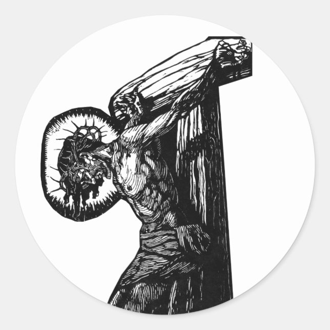 Crucifixion Of Christ Black and White Illustration Classic Round Sticker (Front)