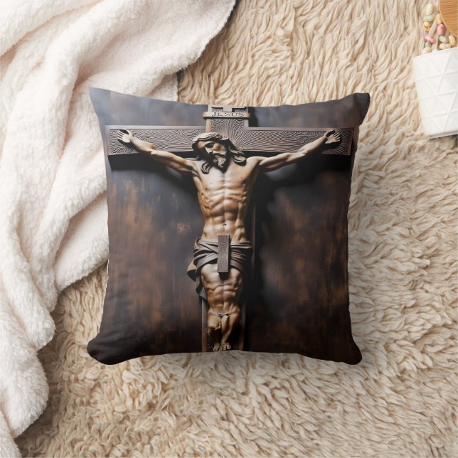 Crucifixion of Jesus on Wooden Cross Cushion (Blanket)