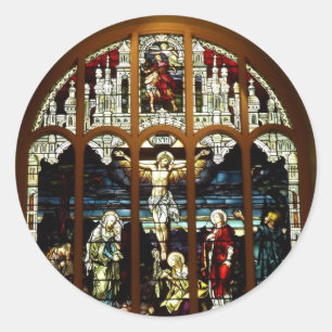Crucifixion of Jesus Stained Glass Window Classic Round Sticker